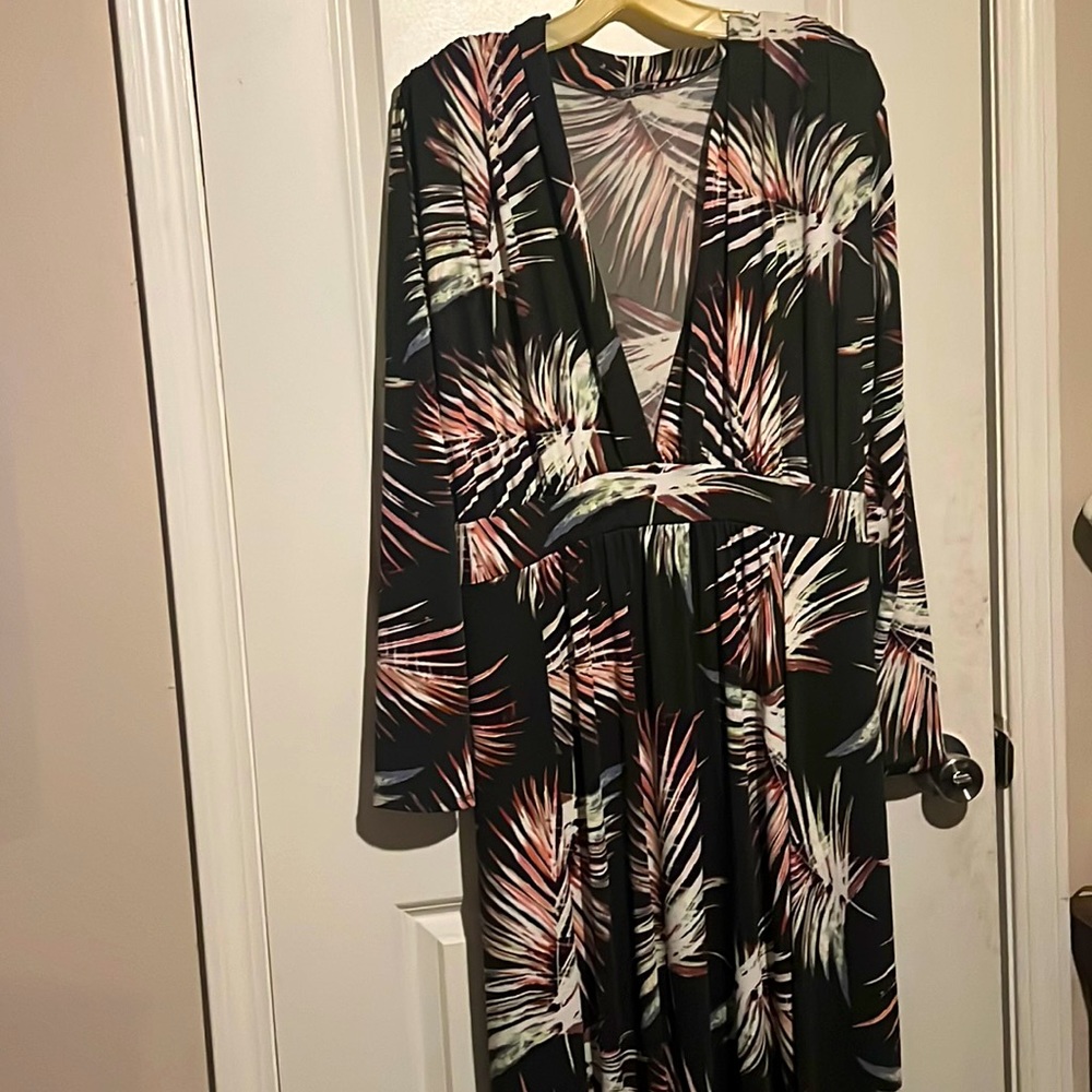 All-in-One Long Sleeve Maxi Dress w/ Tropical Print